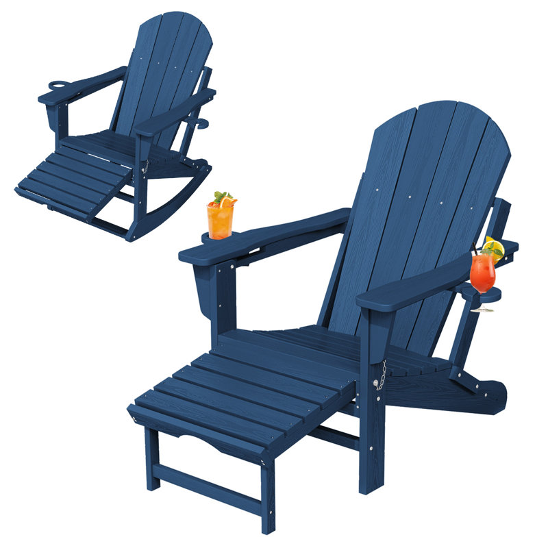 Aunika High Density Polyethylene Multifunctional Folding Adirondack Chair(Set Of 2), Navy