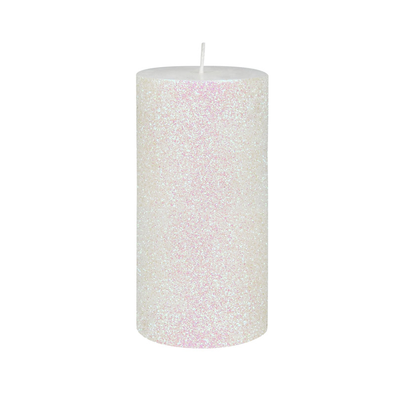Bougie à paillettes sans parfum, Blanc, H 6'', 1