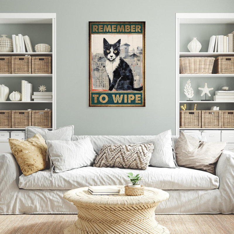 «Tuxedo Cat N'oubliez pas d'essuyer» 2 - 1 pièce, impression sur toile tendue, H 36 po x l 24 po x P 1,25 po