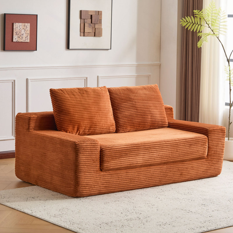 Canapé-causeuse, canapé-lit confortable à assise profonde, petit canapé moderne en velours côtelé pour la chambre à coucher du salon, coussin réversible avec coussins, aucun assemblage requis