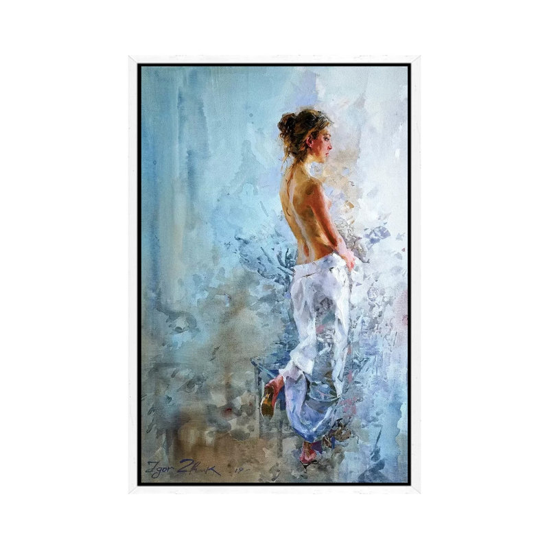 At The Window by Igor Zhuk - Painting on Canvas, 66.04cm H x 45.72cm W x 3.81cm D, White Framed