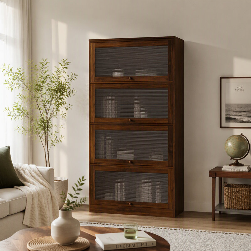 Bibliothèque murale du sol au plafond avec portes vitrées, meuble de rangement contemporain à fond fermé pour bureau, étagère anti-poussière à fixer contre un mur