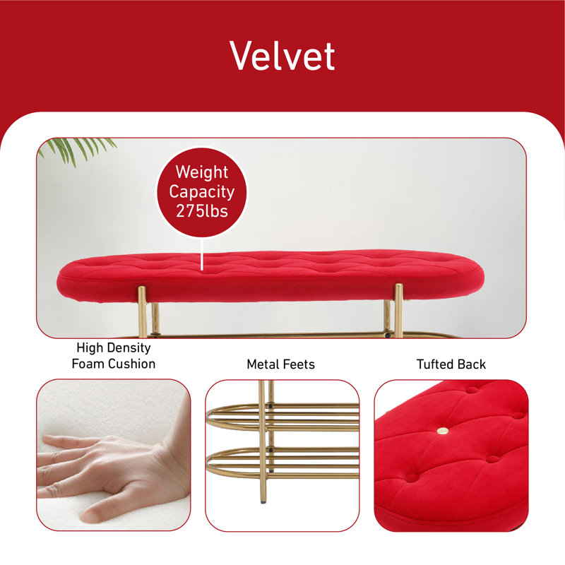 Banc de rangement rembourré Lylarae, Rouge