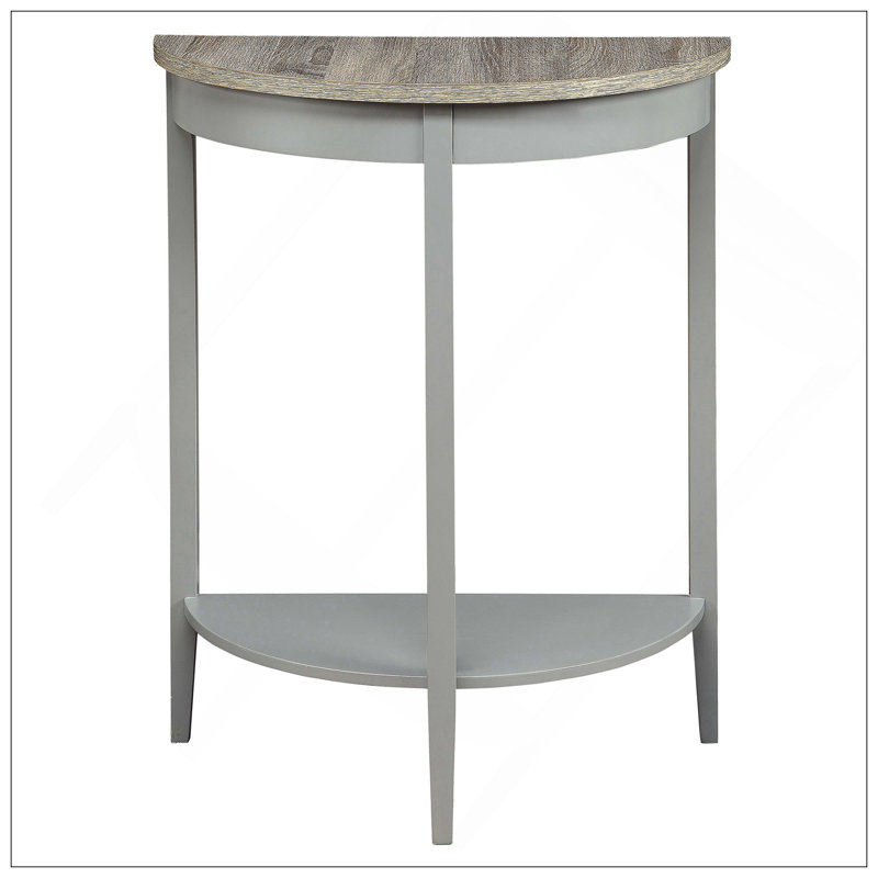 Console en chêne gris et demi-lune grise avec tablette inférieure