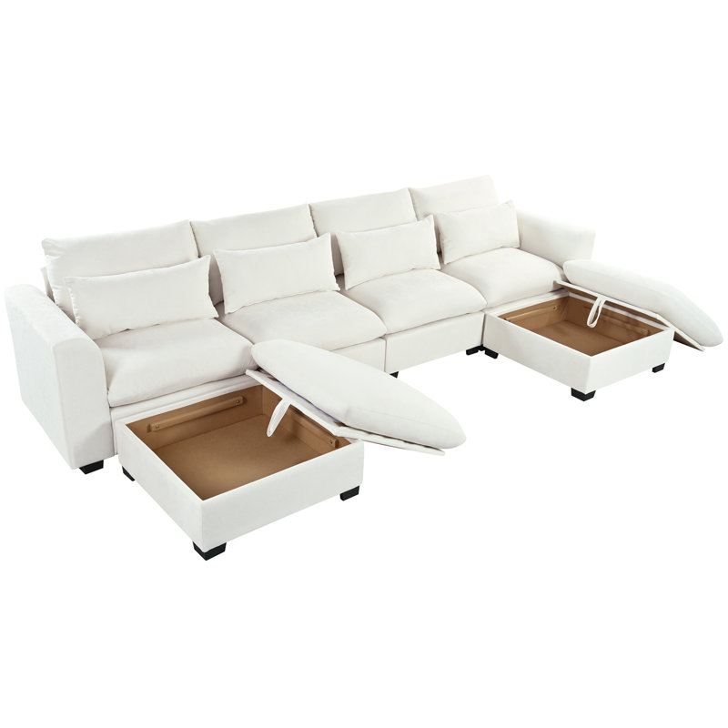 Canapé d'angle modulaire en U avec deux repose-pieds en forme de U, idéal pour les salons, les études, les cinémas maison et plus encore.