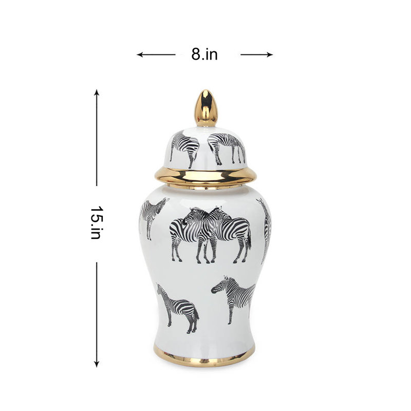 Pot à gingembre en céramique fait à la main à motif zébré de 14 po ou 19 po Zeb, H 14,2 po x l 7,1 po x P 7,1 po
