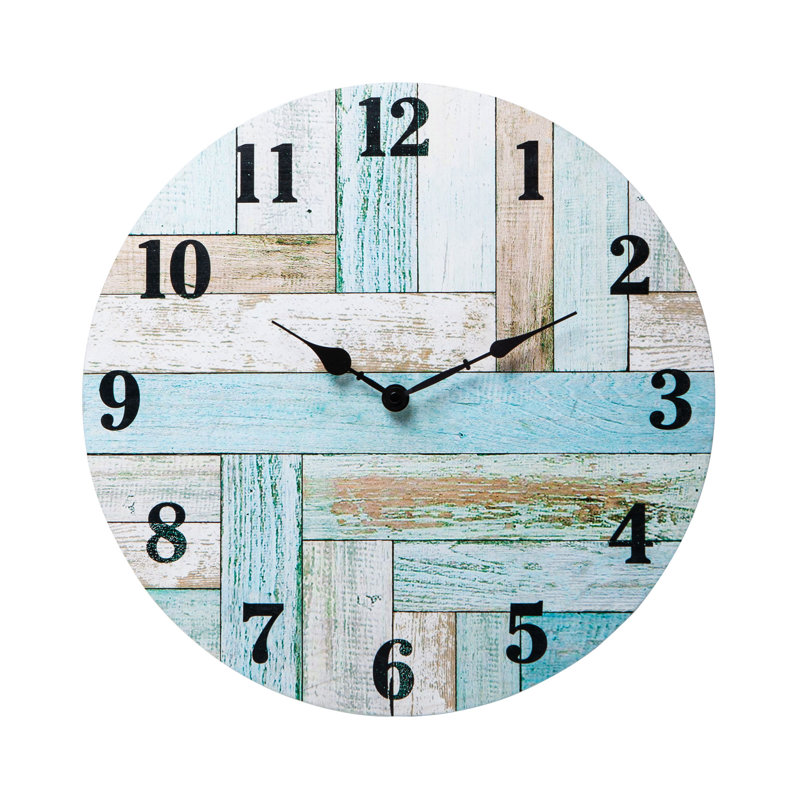 Wincott Manufactured Wood Wall Clock, Teal/White/Brown