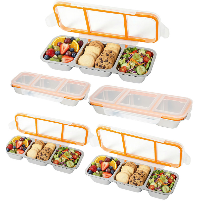 Boîte à lunch/conteneur à collations en acier inoxydable à 3 compartiments de 600 ml (20 oz) avec couvercle (lot de 5)