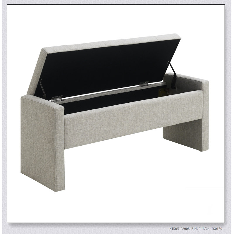 Banc de bout moderne avec rangement, grand tabouret de repose-pieds rembourré, banc de meuble-lavabo de fenêtre confortable pour salon, chambre à coucher, dortoir, table basse, lin foncé
