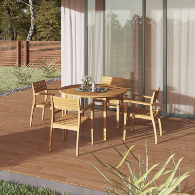 Nayloni Outdoor 5 Piece Teak Dining Set -  Red Barrel StudioÂ®, AB550FC64552409BBBF8B917AF1FFE96