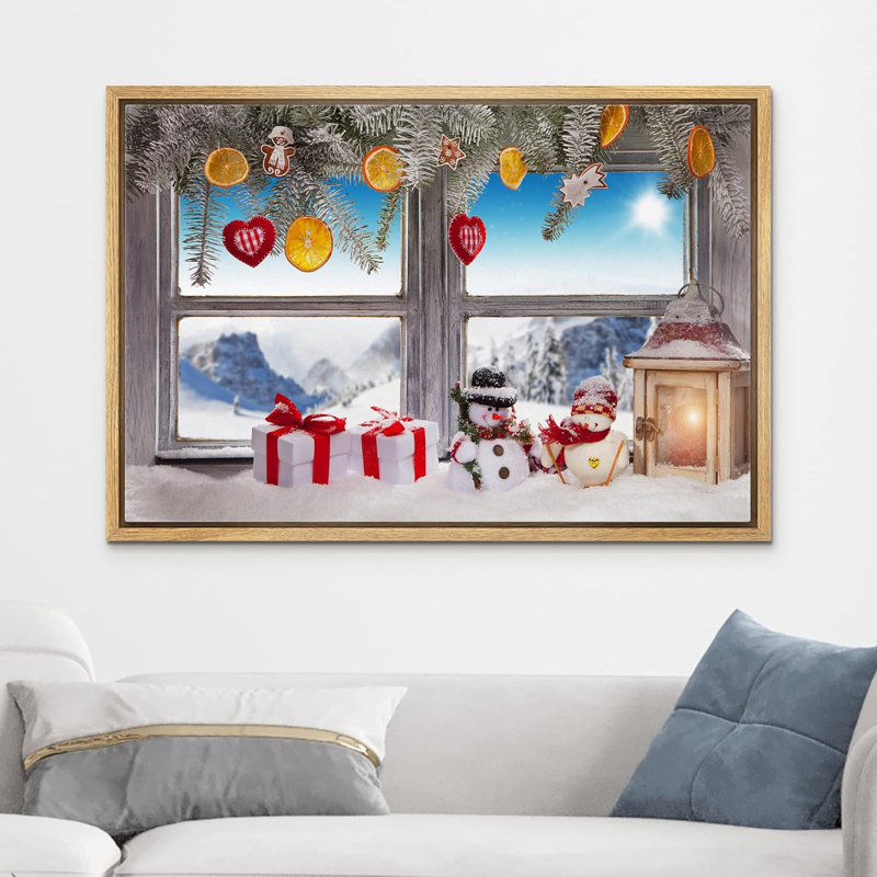 Célébration de Noël, impression, H 16 po x l 24 po, Cadre naturel flottant