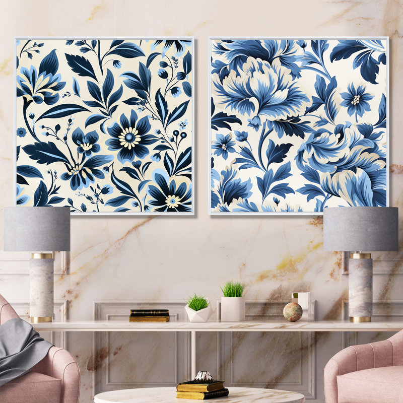 Levron - Ensemble de 2 décorations murales florales, Cadre blanc, H 30 po x l 61 po x P 1 po