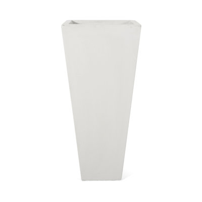 Cast Stone Outdoor Planter 13" X 28.5", Matte White - Tapered, Enhances Backyard Decor Patio