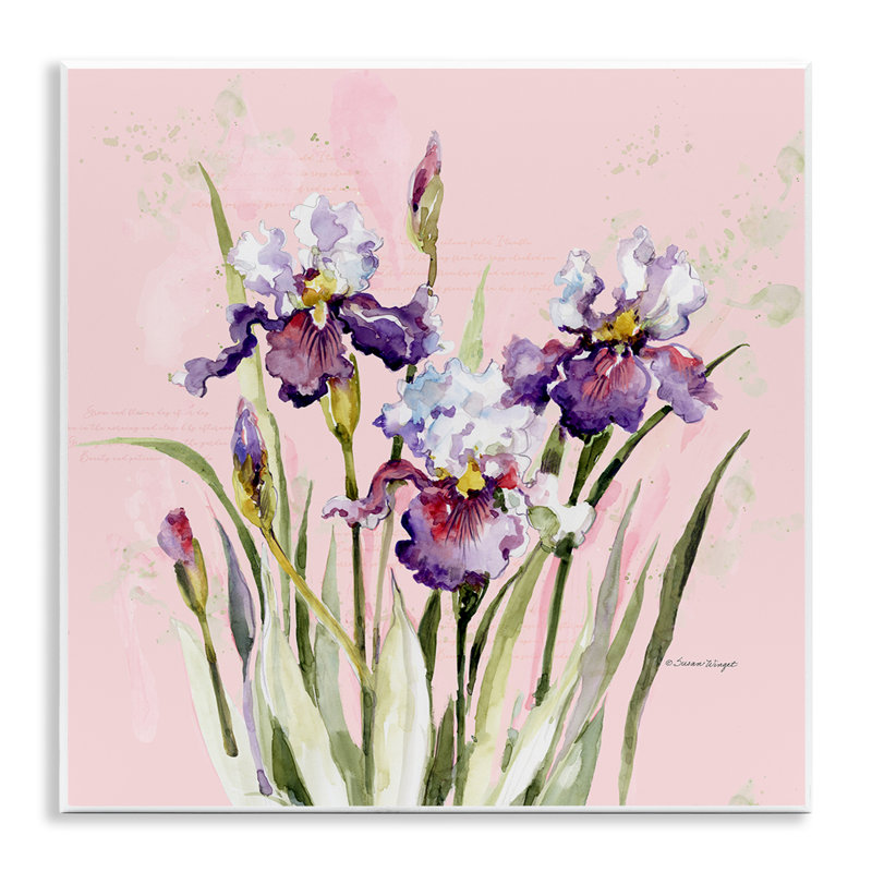 Iris mauve sur plaque murale rose, design par Susan Winget