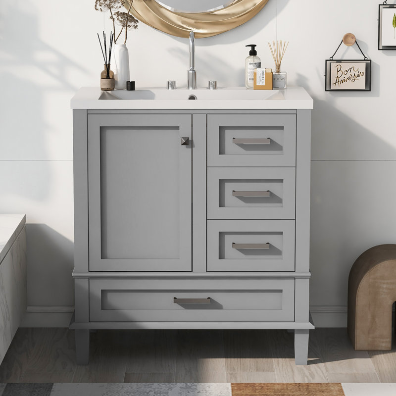 Meuble-lavabo simple 30 po avec plateau Pantilimon, Gris