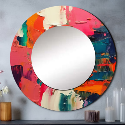 «Rose and Blue Fragments Of Reality» - grand miroir abstrait, miroir mural décoratif rond moderne, impression d'art en métal