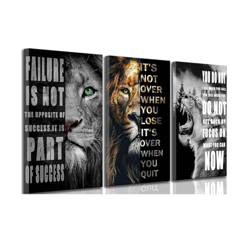 3 Pieces Office Inspirational Canvas Wall Art Modern Motivational Quotes Black Lion Pictures Wall Decor Inspiring Poster Print Artwork For Living Room Room Bedroom Home Decoration