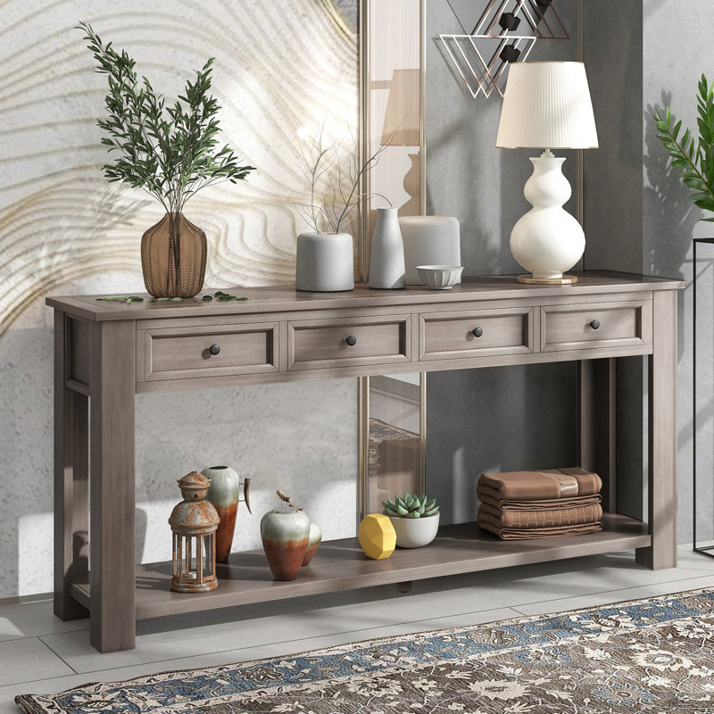Console / canapé avec tiroirs de rangement et tablette inférieure pour le vestibule (gris délavé), Gris délavé