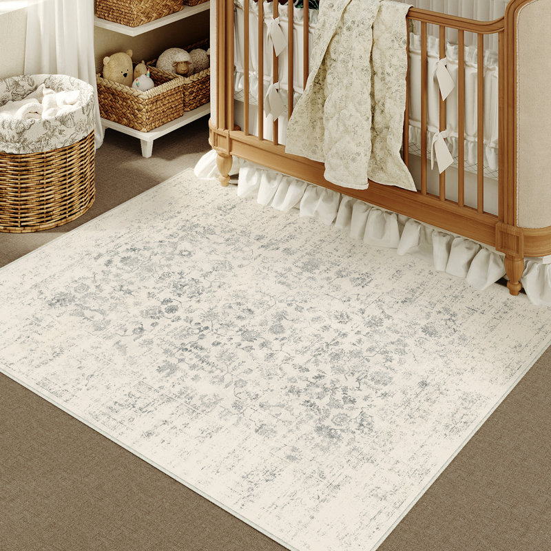 Tapis ivoire / gris Vintage Elegant Floral, Rectangle 3 pi 4 po x 5 pi