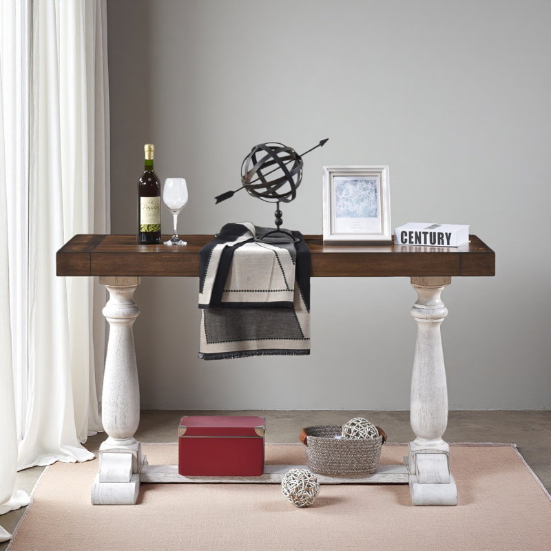 Table de canapé de style campagnard de 30 pouces avec pieds à piédestal, console de vestibule rustique pour le salon