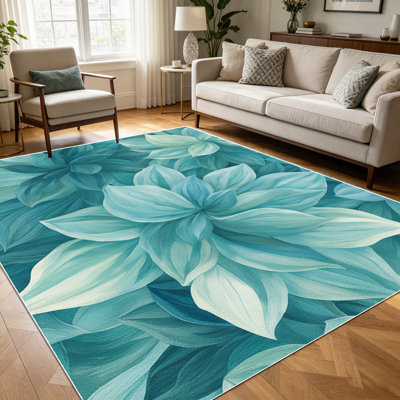 1pièces tapis à feuilles aquarelles à motif floral sarcelle pour le salon, doux et confortables, adaptés à toutes les saisons, faciles à entretenir, tapis de sol intérieur lavable à la machine, sous la ferme pour table de salle à manger, chambre à coucher, cuisine, entrée, patio.