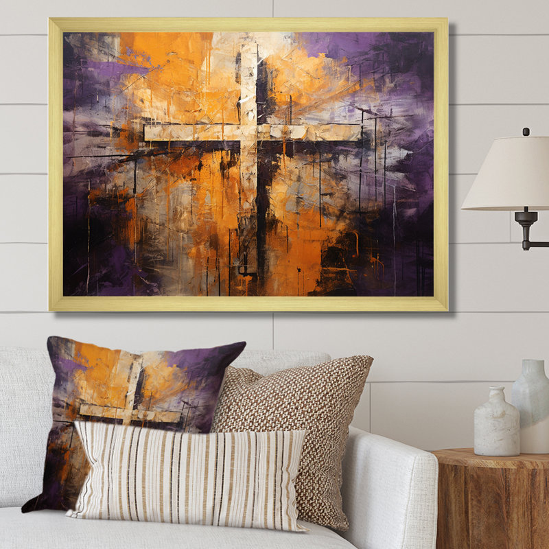 Minimalisme, croix religieuse I, Cadre doré simple, H 12 po x l 20 po x P 1 po