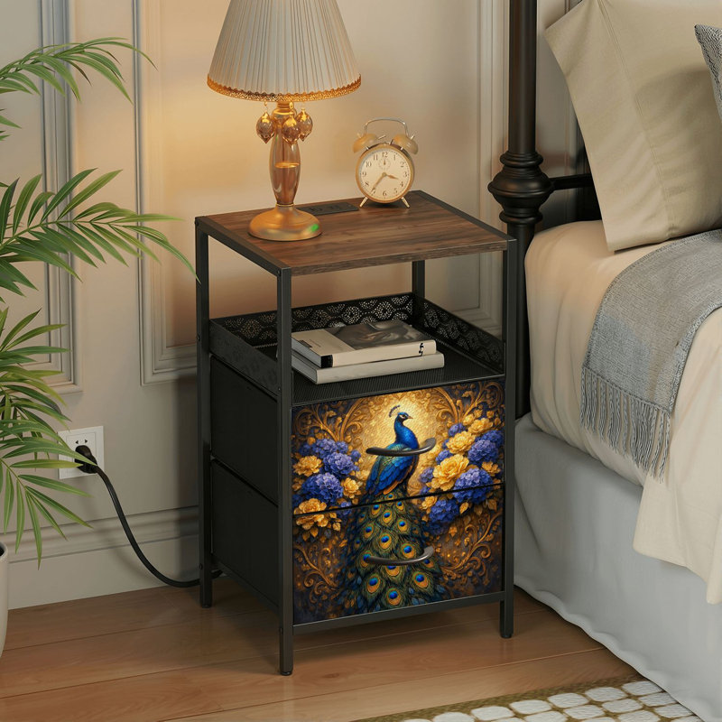 Table de chevet 2 tiroirs avec station de charge, table de chevet avec ports USB et prises USB