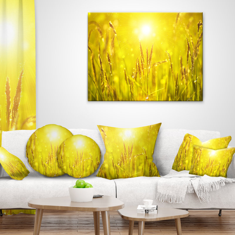 Coussin herbe au coucher du soleil, 18 po x 18 po, Coussin décoratif