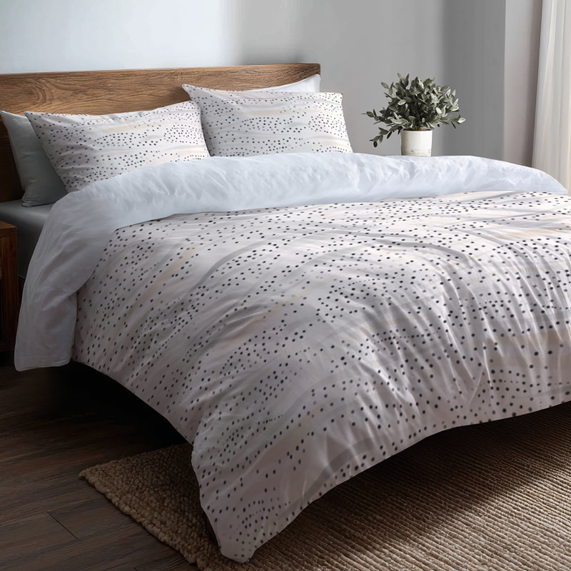 Ensemble de housse de couette Dots - Ensemble de literie et de coussins modernes beige à pois gris
