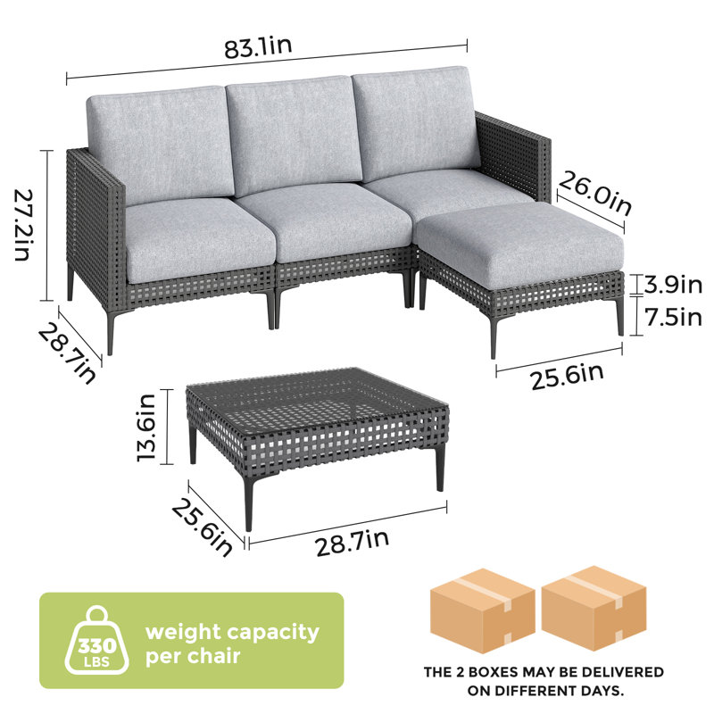 Ainhoa Outdoor 4-Seat L-Shaped Sofa