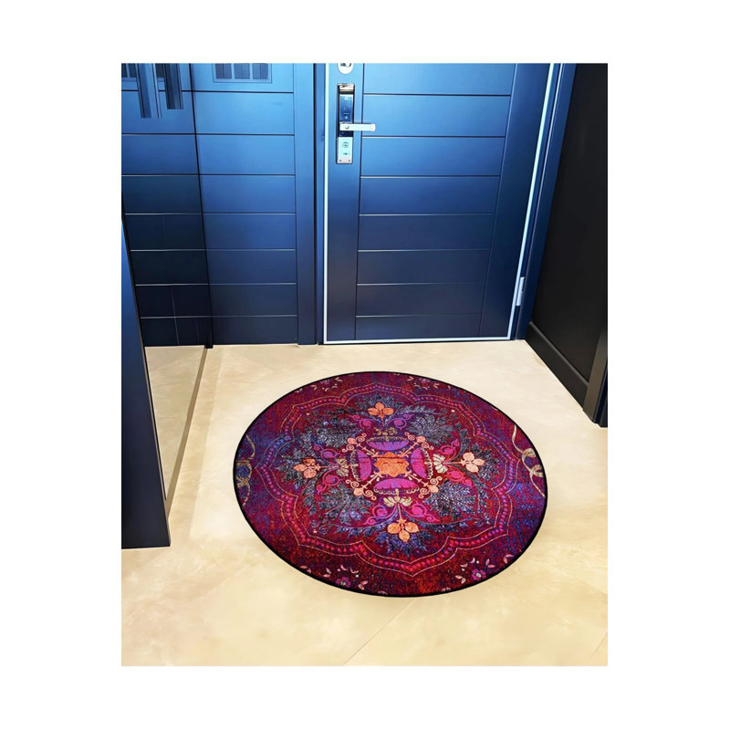 Multicolored Floral Motif Traditional Patterned Round Woven Base Vintage Decorative Carpet, Round 2'8"