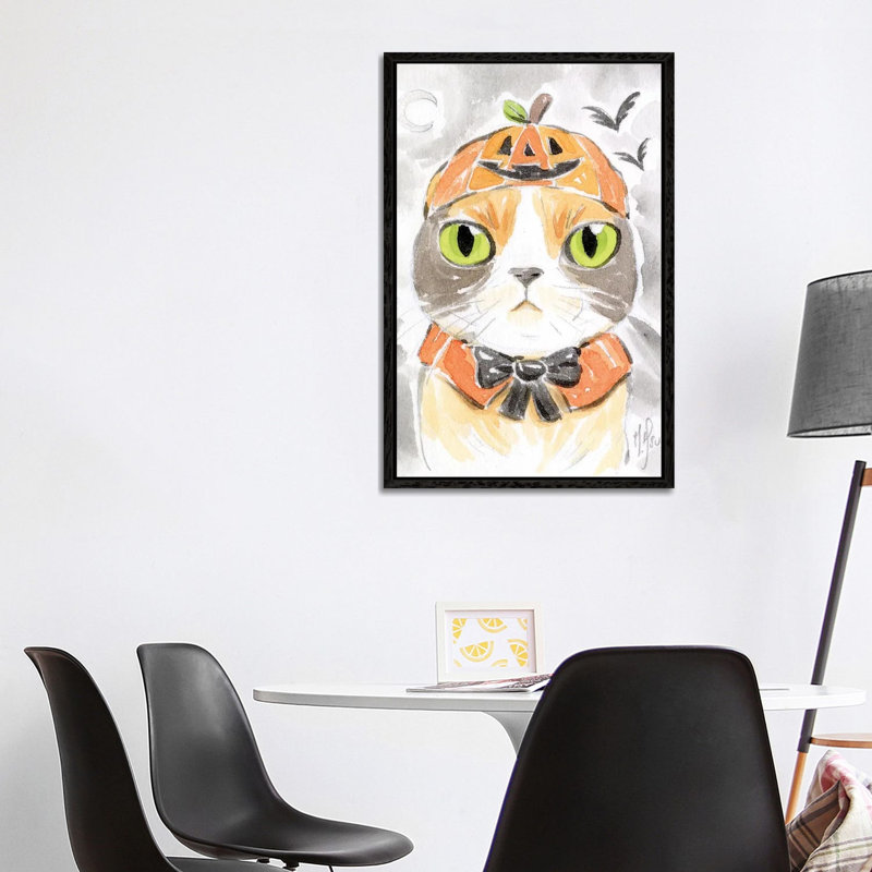 Cat - Pumpkin by Martin Hsu - Painting on Canvas, 101.6 cm H x 66.04 cm W, Black Framed
