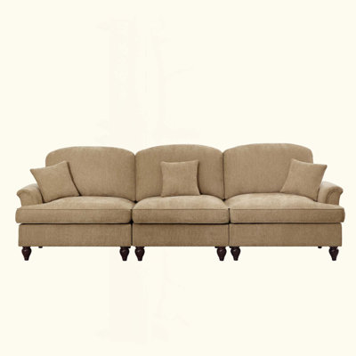 Canapé de style Mid-Century désossé avec accoudoirs évasés et volants amovibles