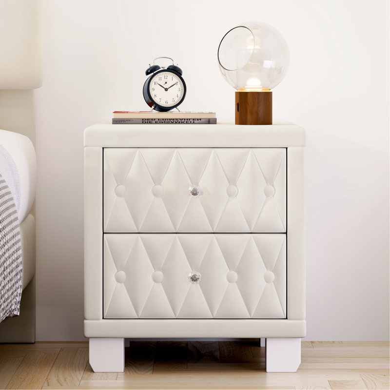Table de chevet en velours avec 2 tiroirs Stately Beige