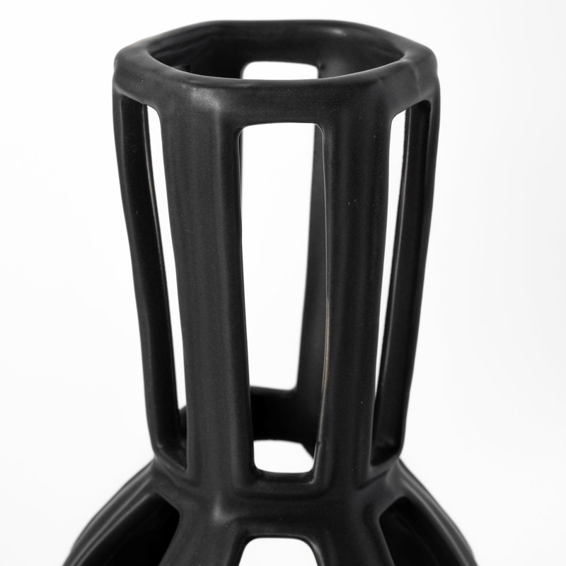 Vase de table cylindrique en céramique noire, H 9 po x l 4 po x P 4 po