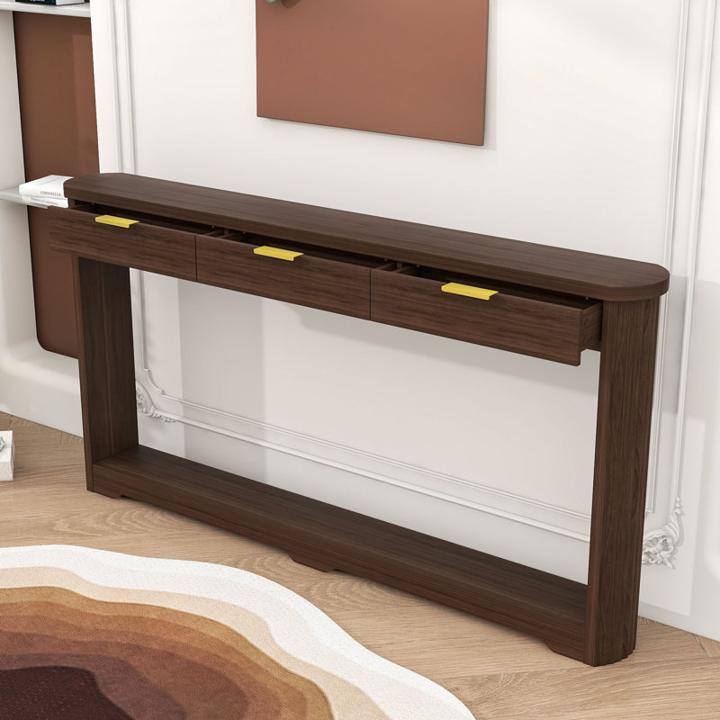 Console moderne en bois avec arche incurvée et tiroirs, Noyer