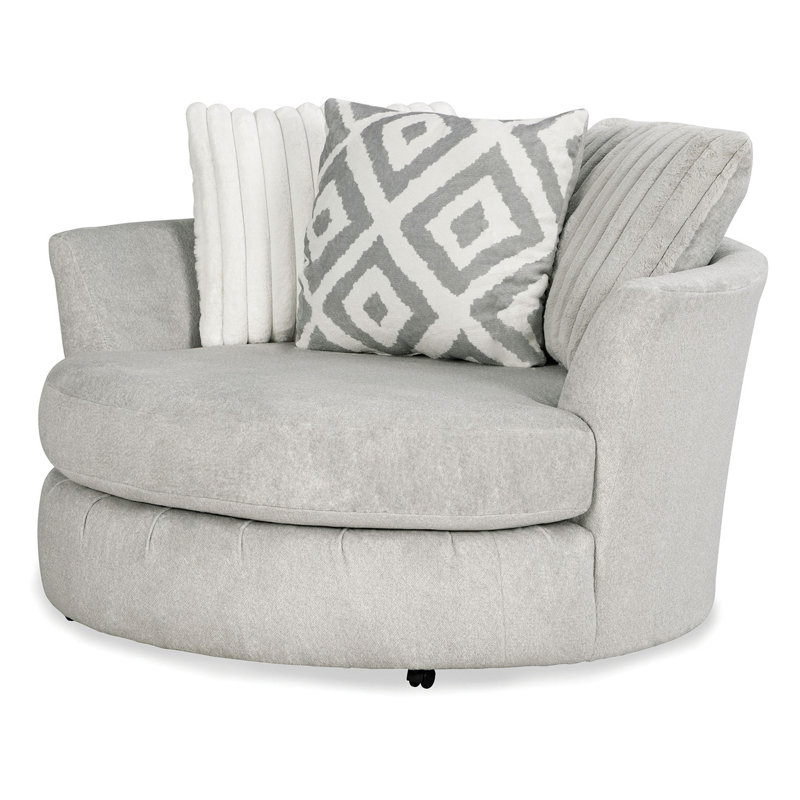 Fauteuil demi-tonneau pivotant yahah, Chenille gris pâle