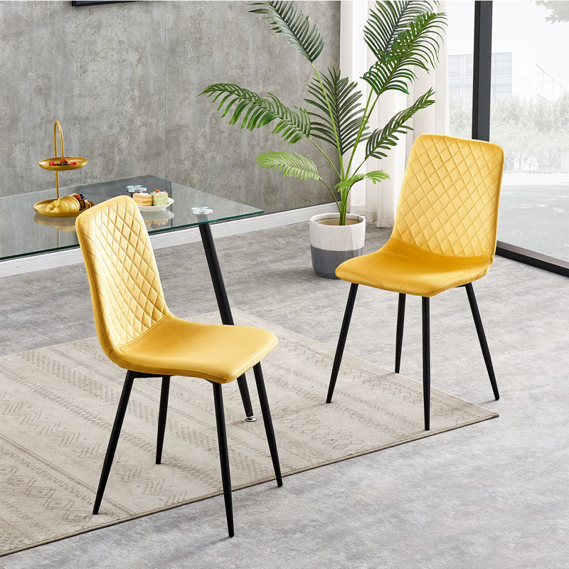 Upholstered Dining Chair, Yellow, 2