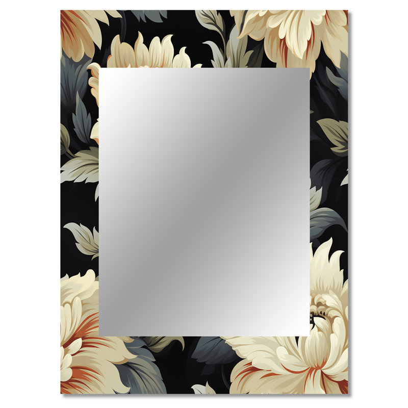 Luxurious Black And Beige Flowers Damask - Damask Mirror Wall Decor, 40" x 30"