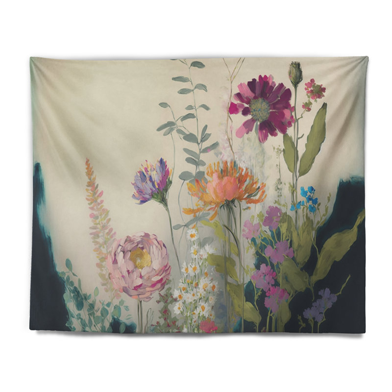 Painted Blossoming Wildflowers I Polyester Tapestry, 32" H x 39" W