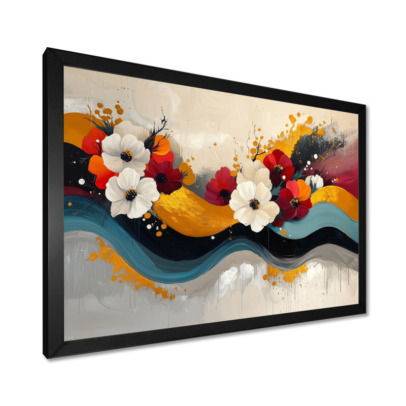 Art mural blanc pour le salon, H 12 po x l 20 po, Cadre flottant, Noir