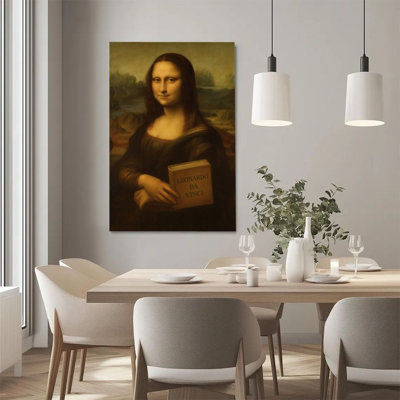 1 pièce, reproduction d'art sur toile encadrée Mona Lisa, tenant le livre «Da Vinci», de style Renaissance, parfait pour la décoration de la chambre, du salon, de la chambre, de la cuisine, de la salle de bain, de la décoration murale idéale