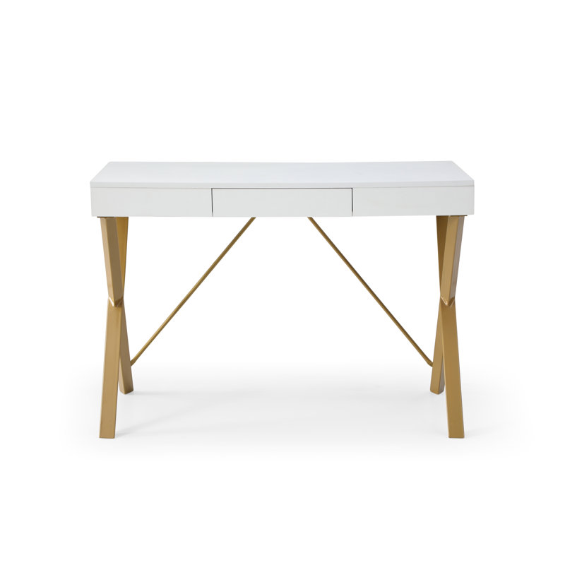 Bureau à pieds en X avec tiroir, Blanc / or