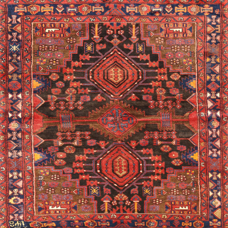 Tapis traditionnel rouge / brun, Carré 5 pi