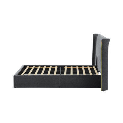 Grand cadre de lit tapissier à oreilles de grand lit, tête de lit rembourrée très grande, tissu en chenille doux, cadre solide et robuste pour la chambre à coucher, matelas non inclus - gris foncé