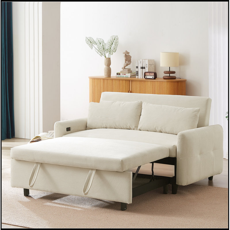 Canapé-lit convertible polyvalent avec ports USB et coussins moelleux pour le confort et la fonctionnalité du salon, Beige