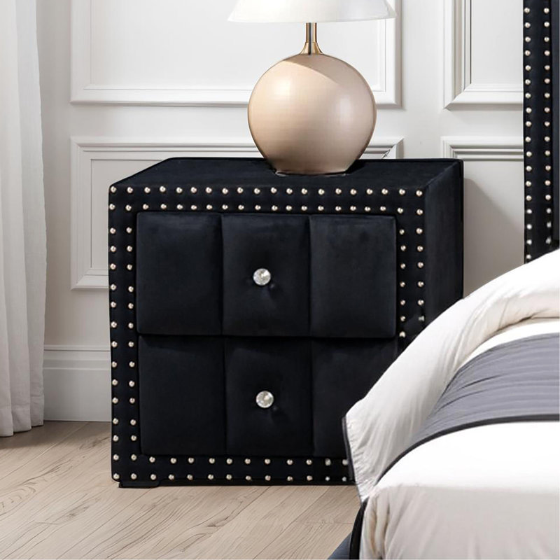 Table de chevet en tissu de style contemporain noir, Noir