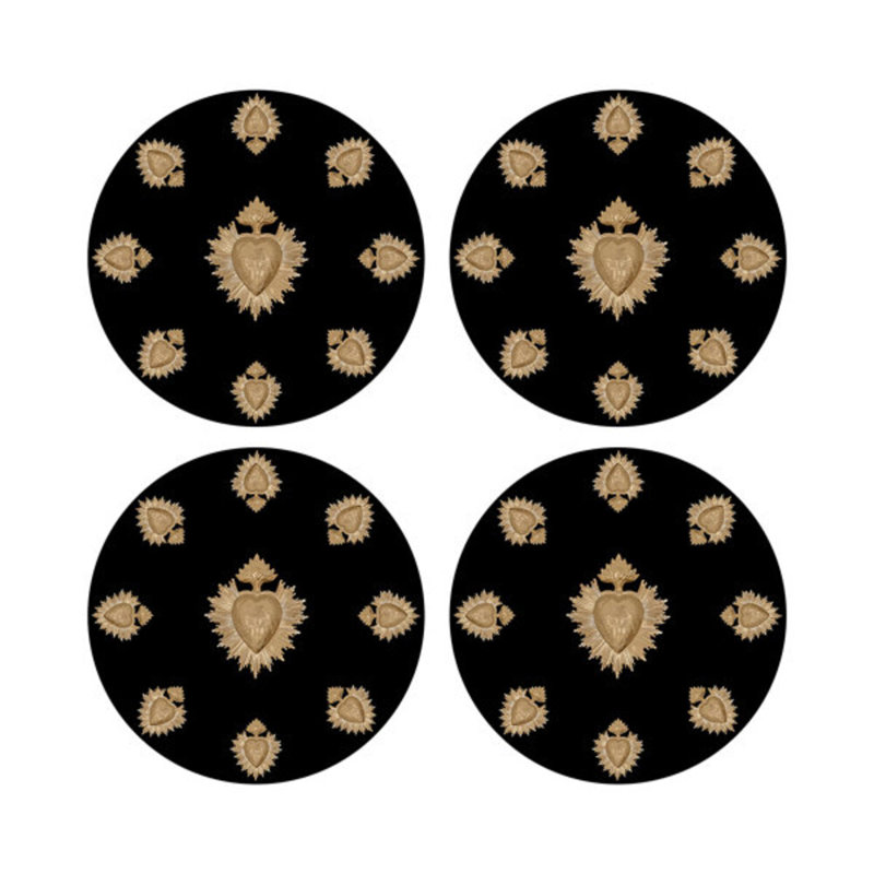 Ex vote Vegan Leather Round Pebble Placemat, Black