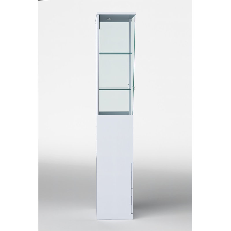 Mescal Triangular Design Curio w/ Shelves, Drawers & LED Lights, Silver