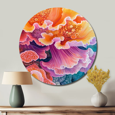 Gros plan corail fleuri - Décoration murale ronde animaux en métal
